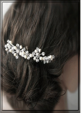 Дизайнерски булчински украси за коса с кристали и перли модел White Bouquet 15 см